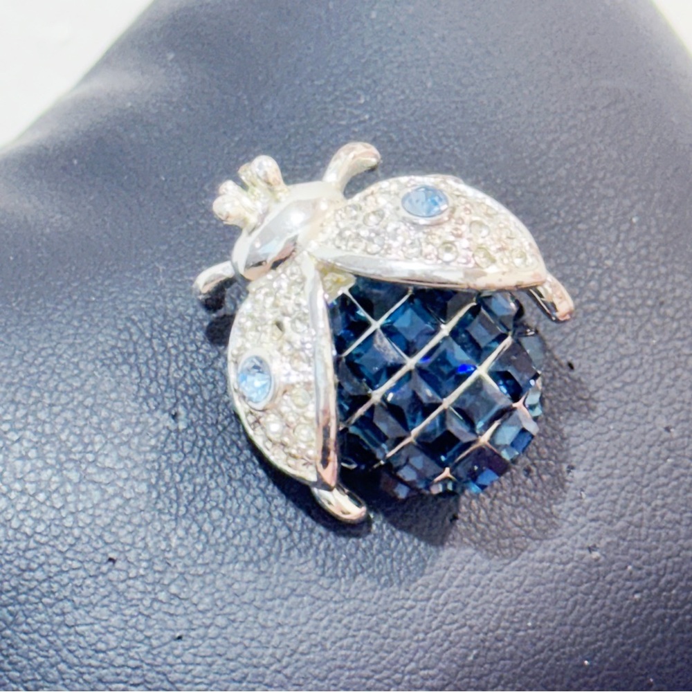 Vintage Napier Silver Tone Blue CZ Beetle Brooch